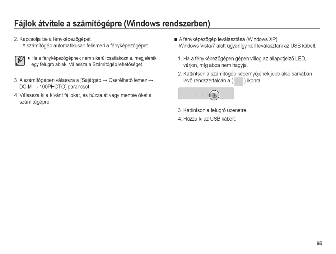 Samsung EC-PL80ZZBPBE2, EC-PL80ZZBPBIT, EC-PL80ZZBPBE3, EC-PL80ZZBPSE3 Fájlok átvitele a számítógépre Windows rendszerben 