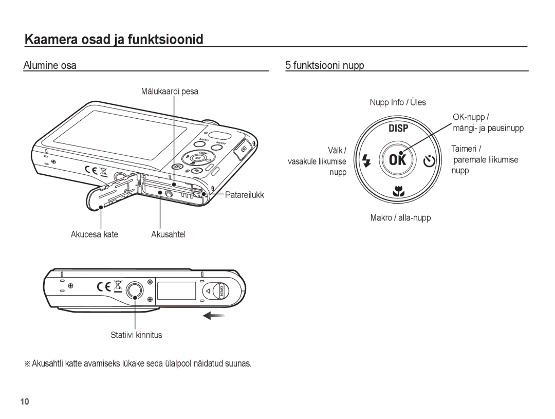 Samsung EC-PL80ZZBPBRU manual Alumine osa Funktsiooni nupp, Nupp Info / Üles, OK-nupp, Välk Taimeri Vasakule liikumise 