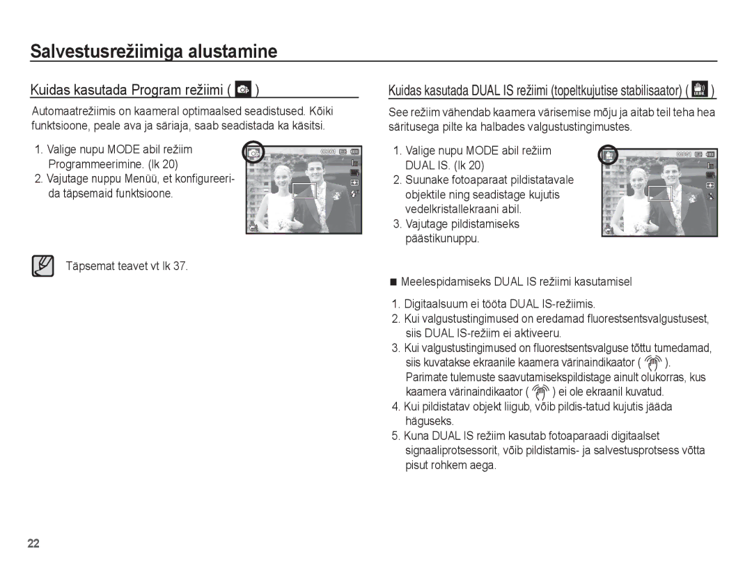 Samsung EC-PL80ZZBPBRU, EC-PL80ZZBPSRU Kuidas kasutada Program režiimi, Valige nupu Mode abil režiim Programmeerimine. lk 