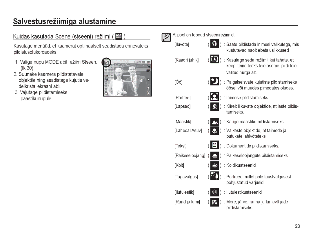 Samsung EC-PL80ZZBPSRU, EC-PL80ZZBPBRU manual Kuidas kasutada Scene stseeni režiimi 