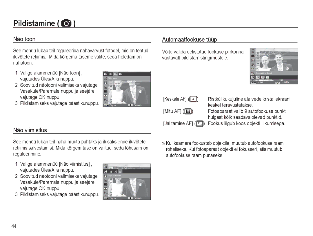 Samsung EC-PL80ZZBPBRU, EC-PL80ZZBPSRU manual Näo toon, Automaatfookuse tüüp, Näo viimistlus 