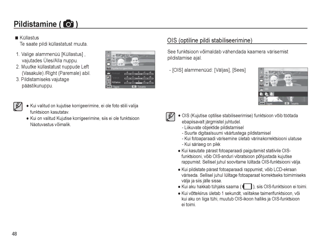 Samsung EC-PL80ZZBPBRU, EC-PL80ZZBPSRU OIS optiline pildi stabiliseerimine, Küllastus Te saate pildi küllastatust muuta 