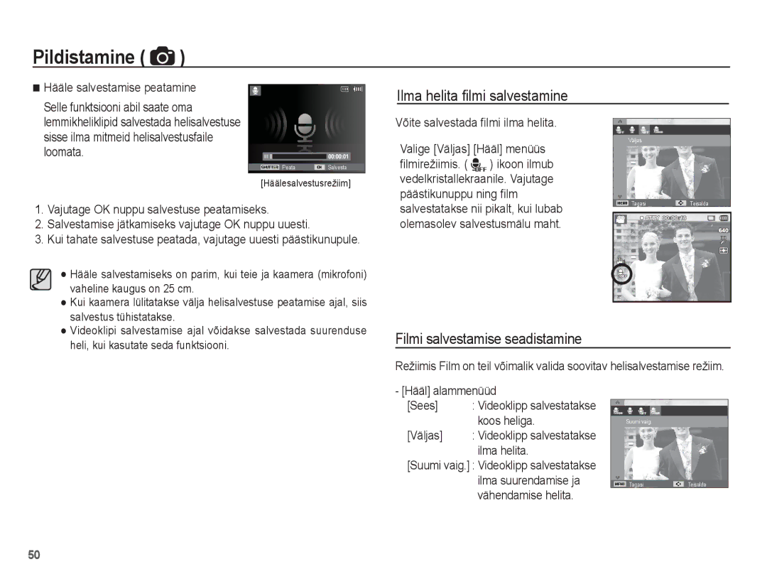 Samsung EC-PL80ZZBPBRU, EC-PL80ZZBPSRU manual Filmi salvestamise seadistamine 