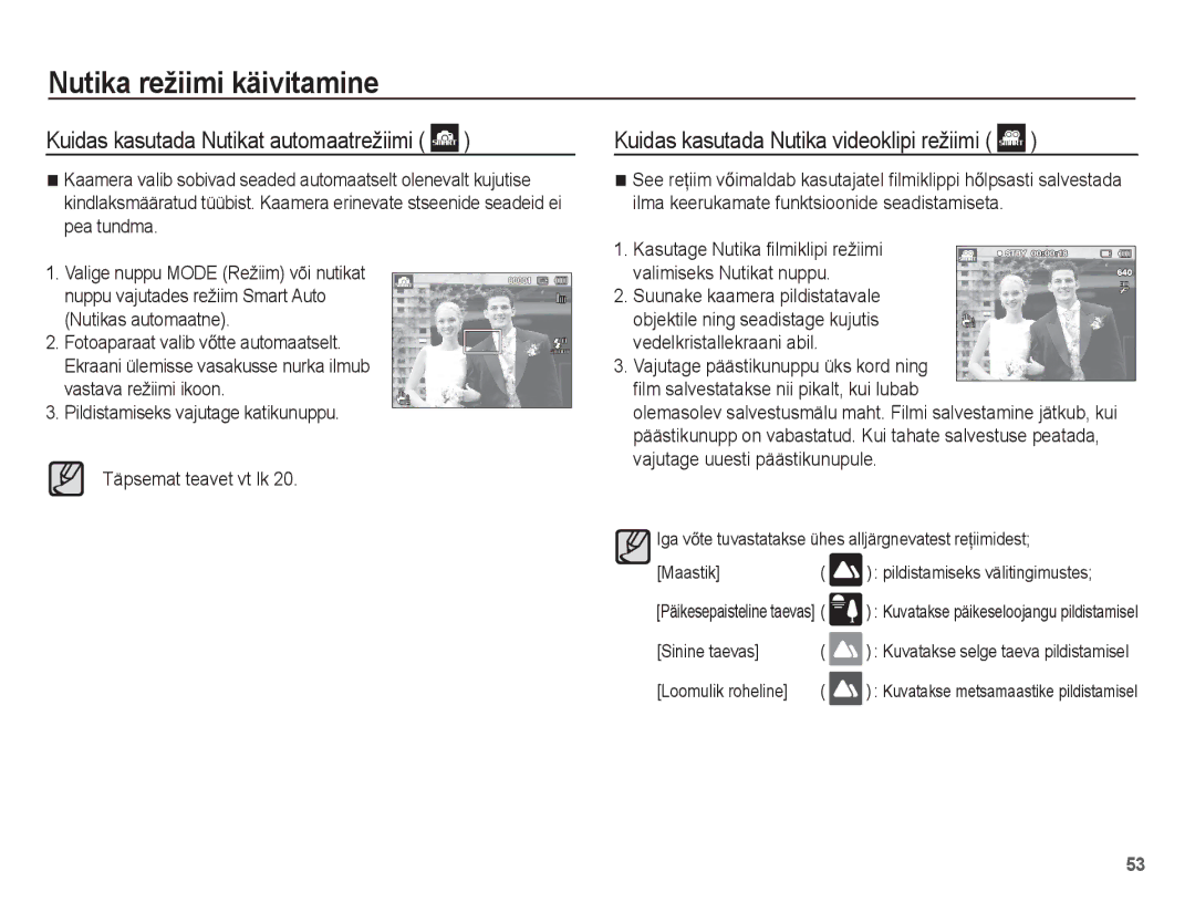 Samsung EC-PL80ZZBPSRU, EC-PL80ZZBPBRU manual Kuidas kasutada Nutika videoklipi režiimi 