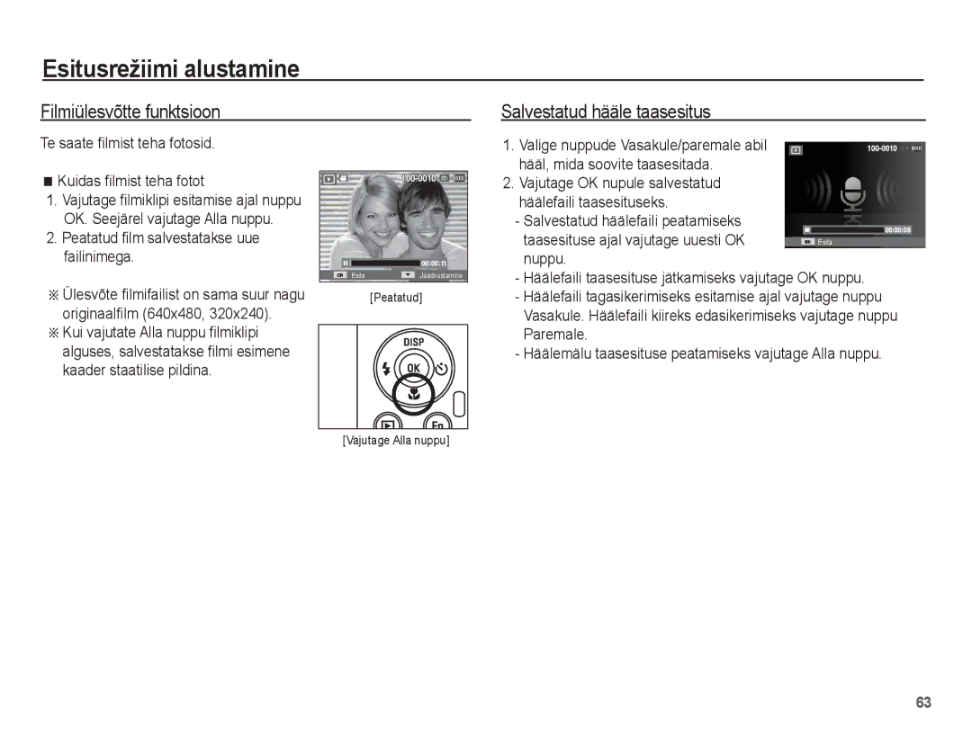 Samsung EC-PL80ZZBPSRU manual Filmiülesvõtte funktsioon, Salvestatud hääle taasesitus, Te saate filmist teha fotosid 