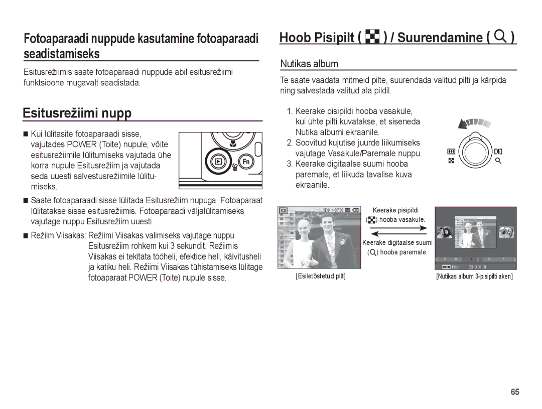 Samsung EC-PL80ZZBPSRU Fotoaparaadi nuppude kasutamine fotoaparaadi seadistamiseks, Esitusrežiimi nupp, Nutikas album 