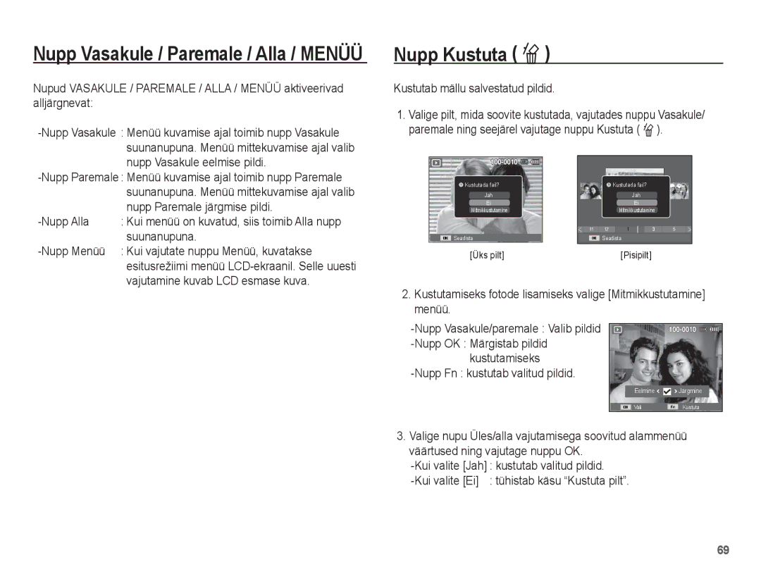 Samsung EC-PL80ZZBPSRU, EC-PL80ZZBPBRU manual Nupp Kustuta Õ 