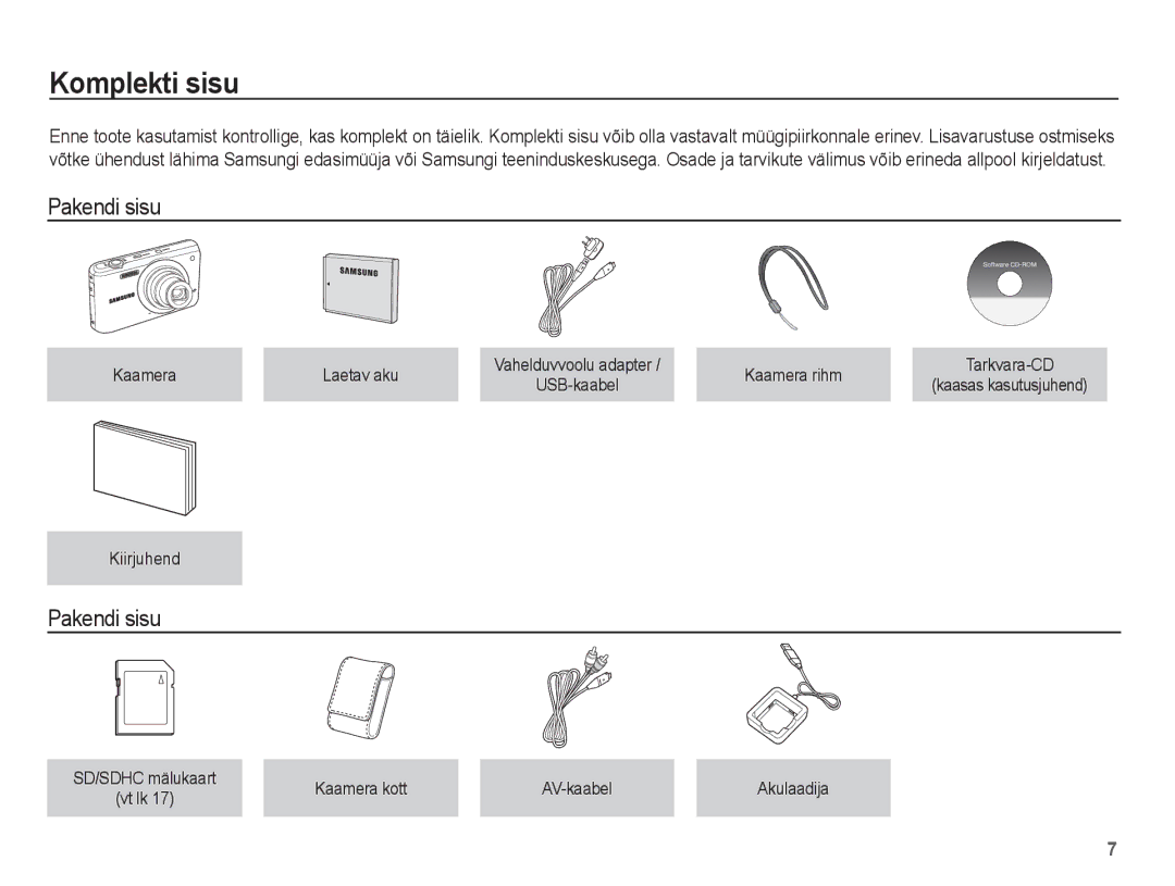 Samsung EC-PL80ZZBPSRU, EC-PL80ZZBPBRU manual Komplekti sisu, Pakendi sisu 