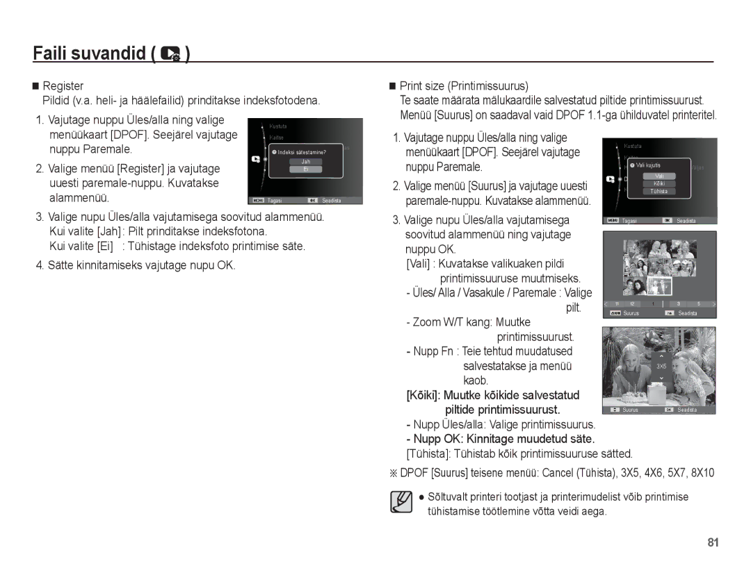 Samsung EC-PL80ZZBPSRU, EC-PL80ZZBPBRU manual Alammenüü, Pilt, Zoom W/T kang Muutke Printimissuurust, Salvestatakse ja menüü 