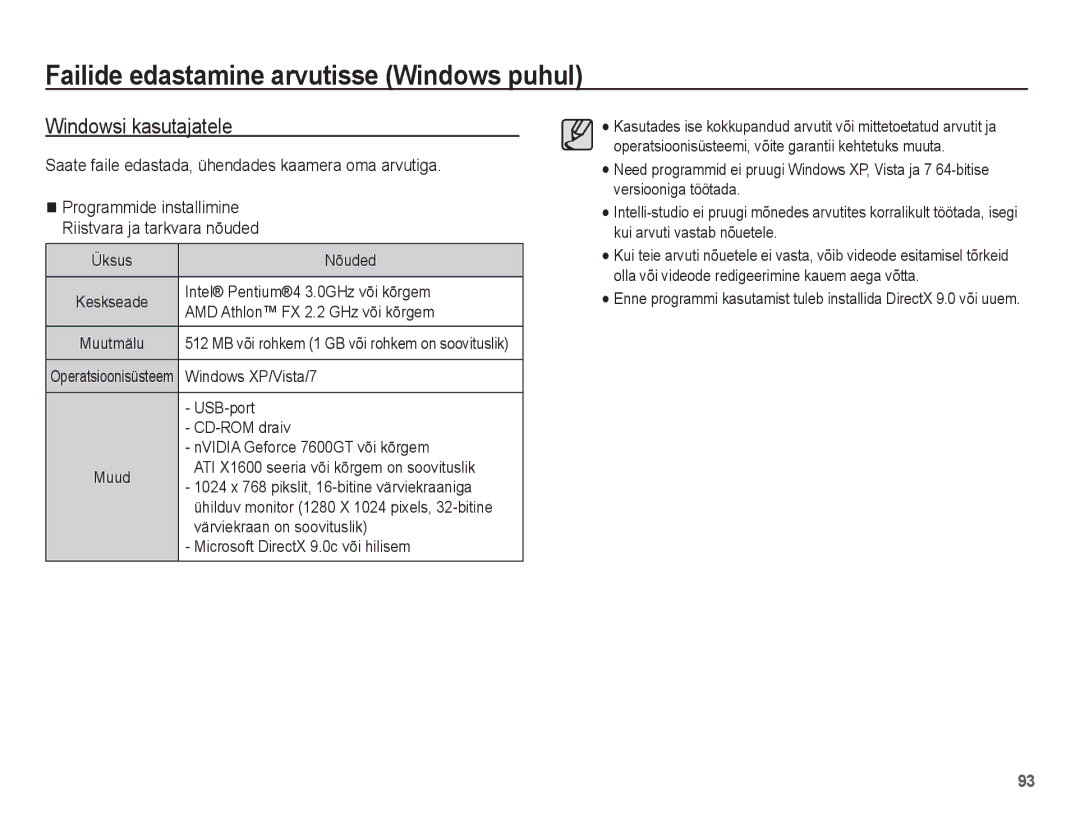 Samsung EC-PL80ZZBPSRU, EC-PL80ZZBPBRU manual Failide edastamine arvutisse Windows puhul, Windowsi kasutajatele 