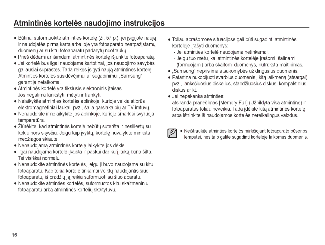 Samsung EC-PL80ZZBPBRU, EC-PL80ZZBPSRU manual Atmintinơs kortelơs naudojimo instrukcijos 