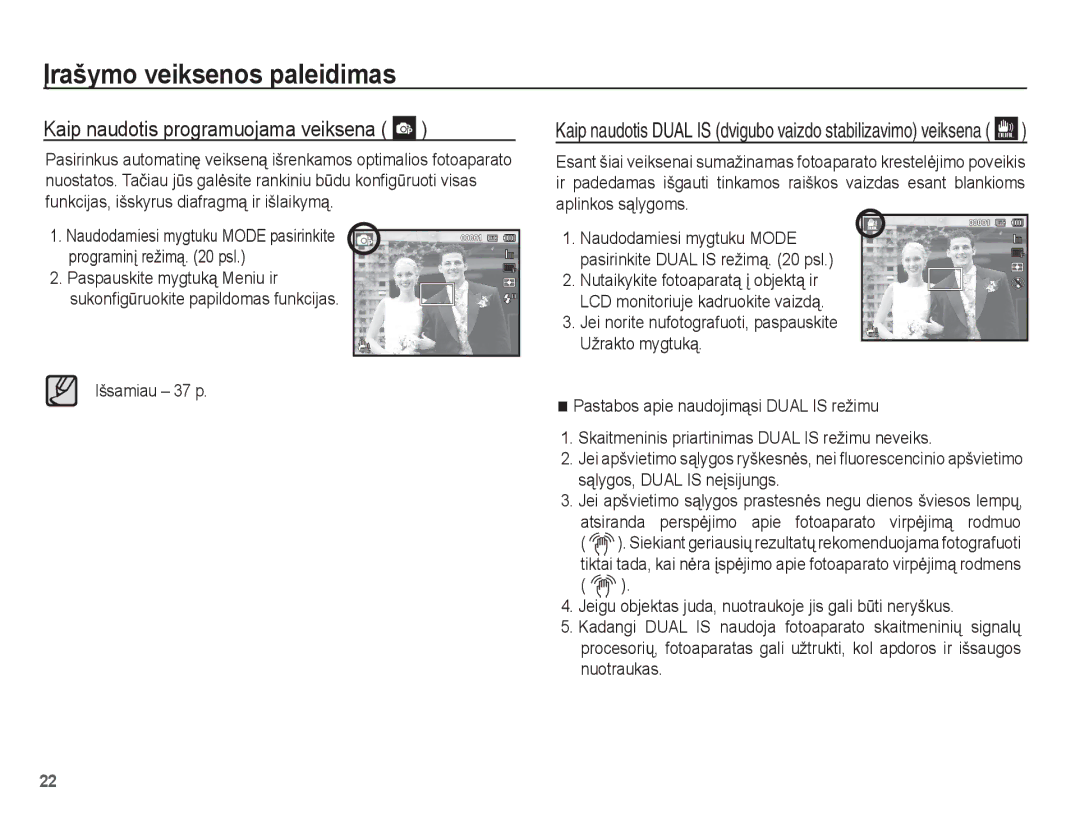 Samsung EC-PL80ZZBPBRU, EC-PL80ZZBPSRU manual Kaip naudotis programuojama veiksena, Išsamiau 37 p 