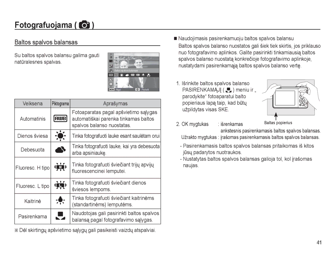 Samsung EC-PL80ZZBPSRU, EC-PL80ZZBPBRU manual Baltos spalvos balansas 