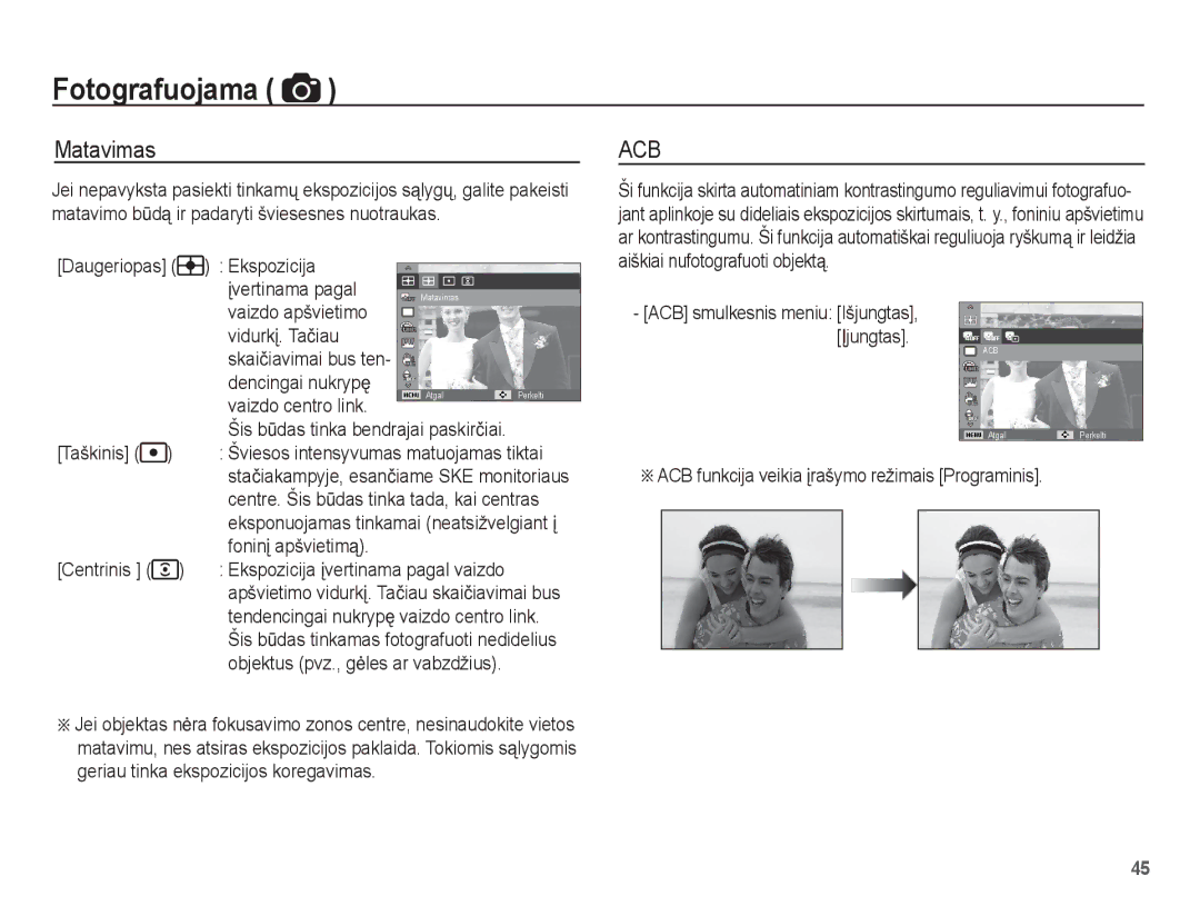 Samsung EC-PL80ZZBPSRU, EC-PL80ZZBPBRU manual Matavimas 