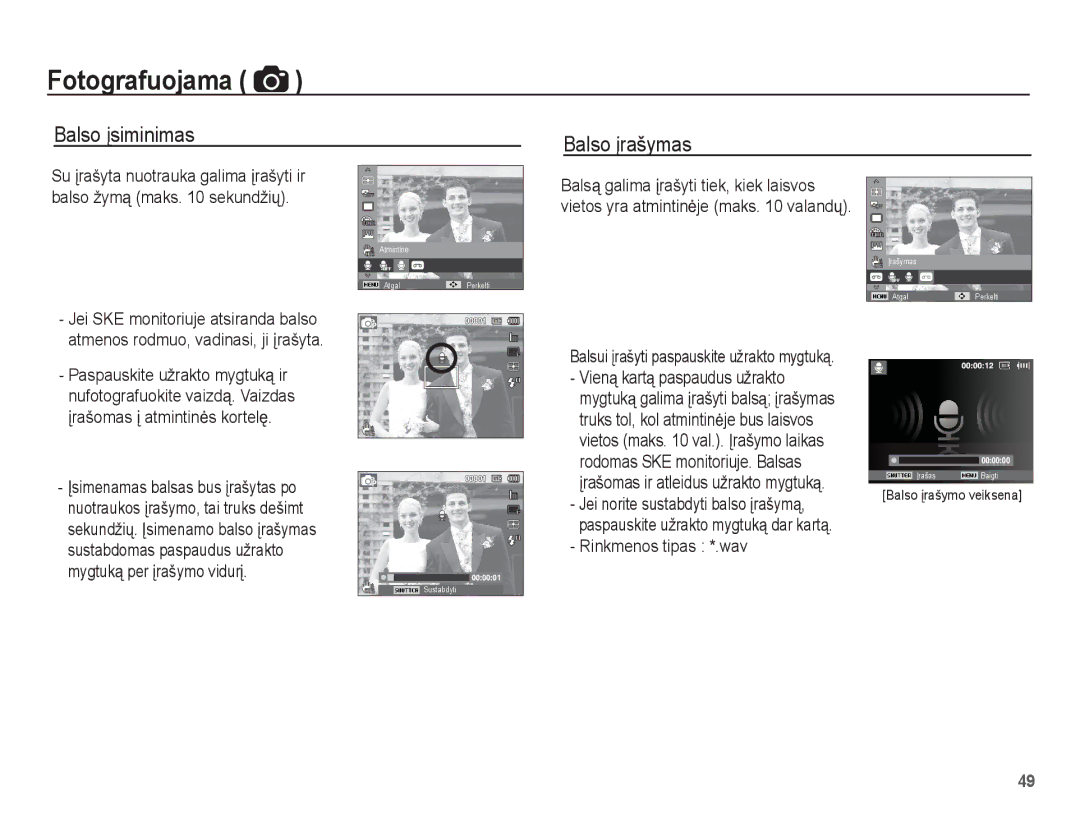 Samsung EC-PL80ZZBPSRU manual Balso Ƴsiminimas Balso Ƴrašymas, Rinkmenos tipas *.wav, Rodomas SKE monitoriuje. Balsas 