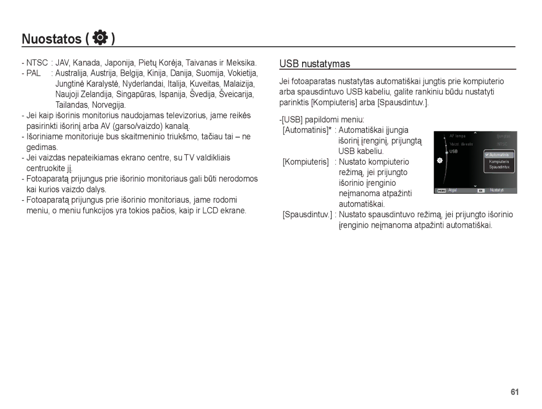 Samsung EC-PL80ZZBPSRU, EC-PL80ZZBPBRU manual USB nustatymas 