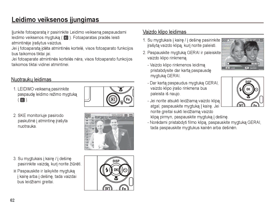 Samsung EC-PL80ZZBPBRU, EC-PL80ZZBPSRU manual Leidimo veiksenos Ƴjungimas, Nuotraukǐ leidimas, Vaizdo klipo leidimas 