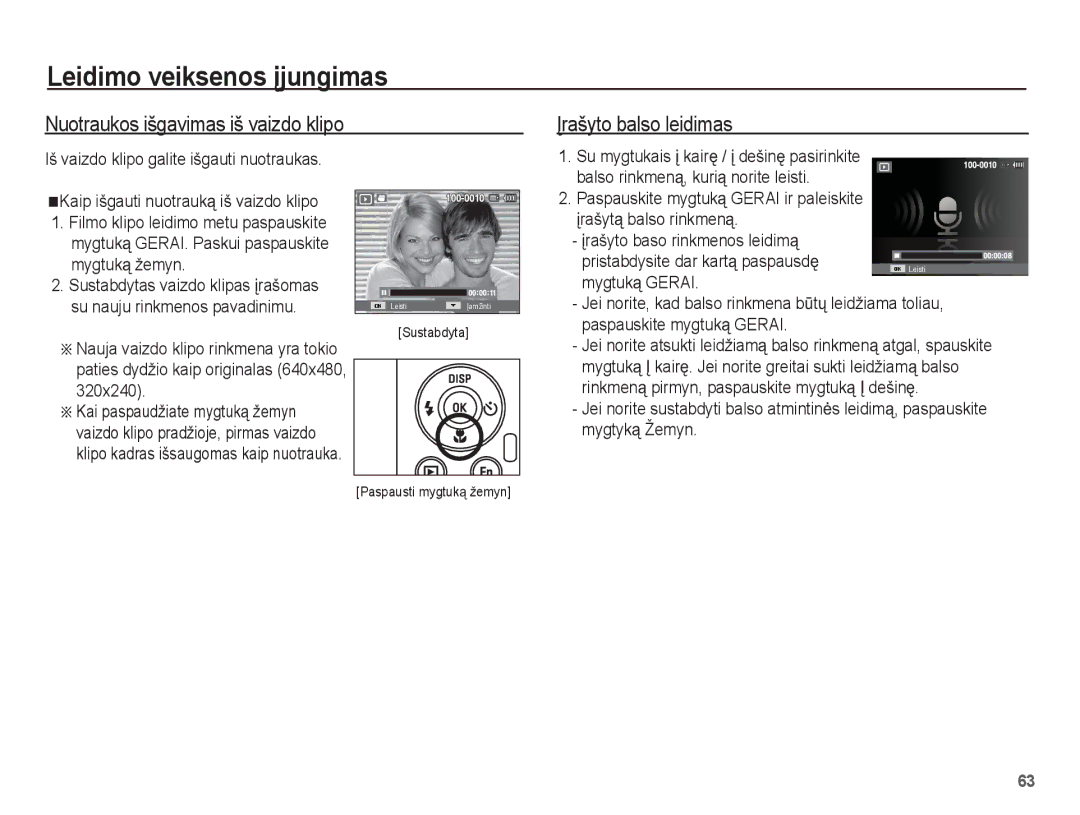 Samsung EC-PL80ZZBPSRU, EC-PL80ZZBPBRU manual Nuotraukos išgavimas iš vaizdo klipo, Ʋrašyto balso leidimas 