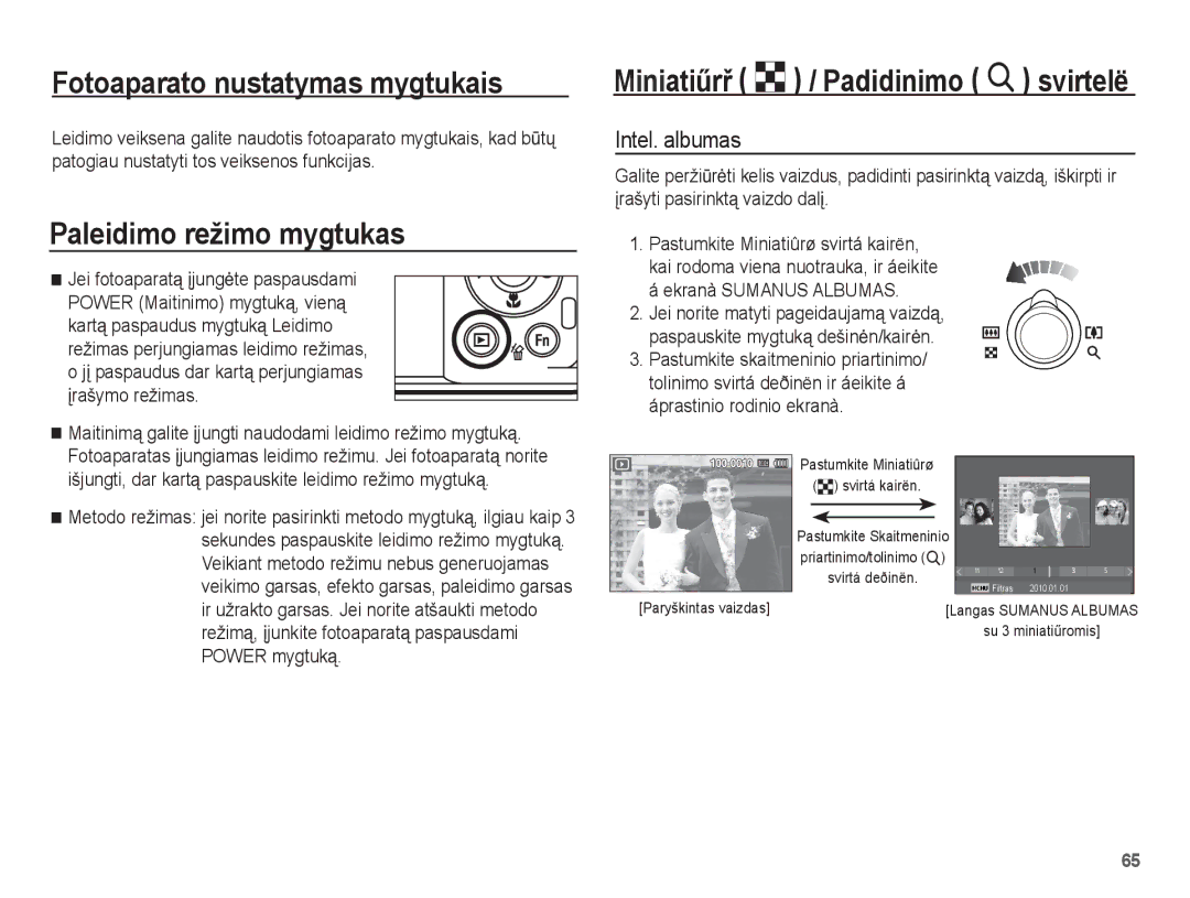 Samsung EC-PL80ZZBPSRU, EC-PL80ZZBPBRU Paleidimo režimo mygtukas, MiniatiĦrĜ º / Padidinimo í svirtelë, Intel. albumas 