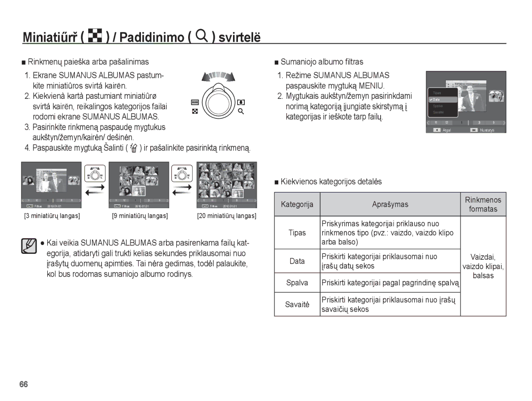 Samsung EC-PL80ZZBPBRU manual Rinkmenǐ paieška arba pašalinimas, Sumaniojo albumo ﬁltras, Kiekvienos kategorijos detalơs 