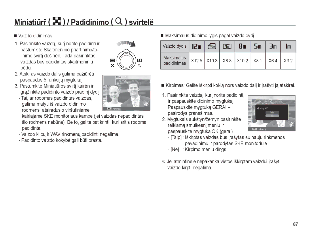 Samsung EC-PL80ZZBPSRU, EC-PL80ZZBPBRU manual Vaizdo didinimas, Rodmens, atsiradusio viršutiniame, Paspauskite mygtuką Gerai 