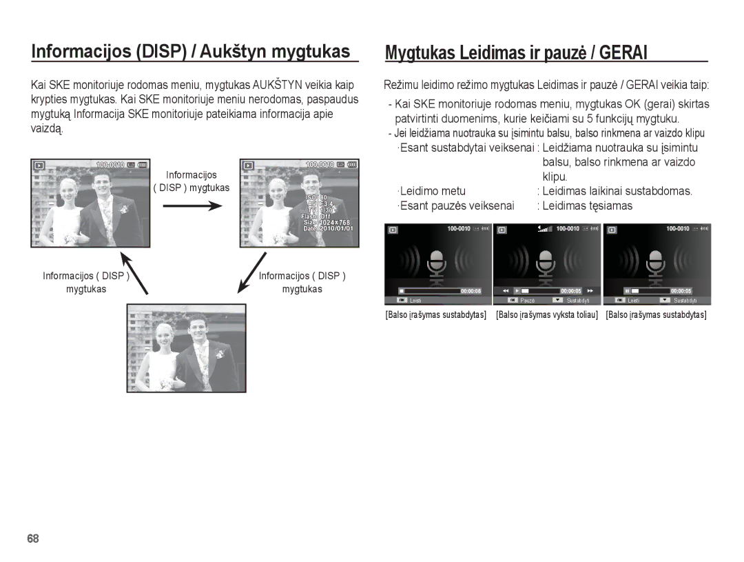 Samsung EC-PL80ZZBPBRU Mygtukas Leidimas ir pauzơ / Gerai, Klipu, ·Leidimo metu, ·Esant pauzơs veiksenai Leidimas tĊsiamas 