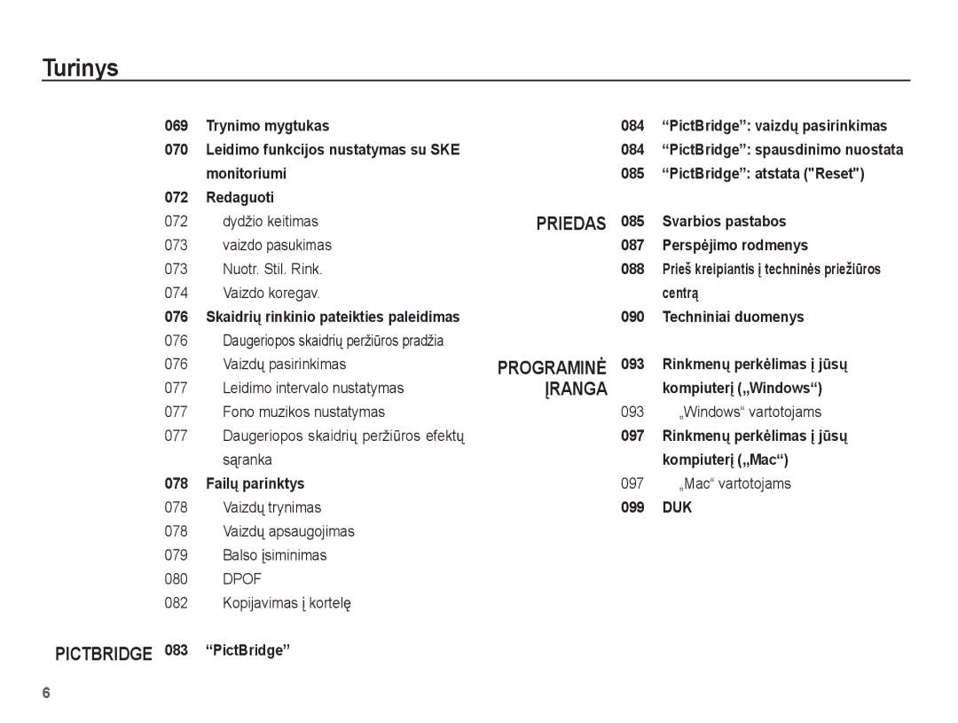 Samsung EC-PL80ZZBPBRU manual 093 „Windows vartotojams, 097 „Mac vartotojams, Daugeriopos skaidriǐ peržiǌros pradžia 