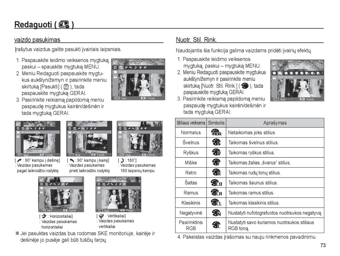 Samsung EC-PL80ZZBPSRU manual Vaizdo pasukimas, Ʋrašytus vaizdus galite pasukti Ƴvairiais laipsniais, Tada mygtuką Gerai 