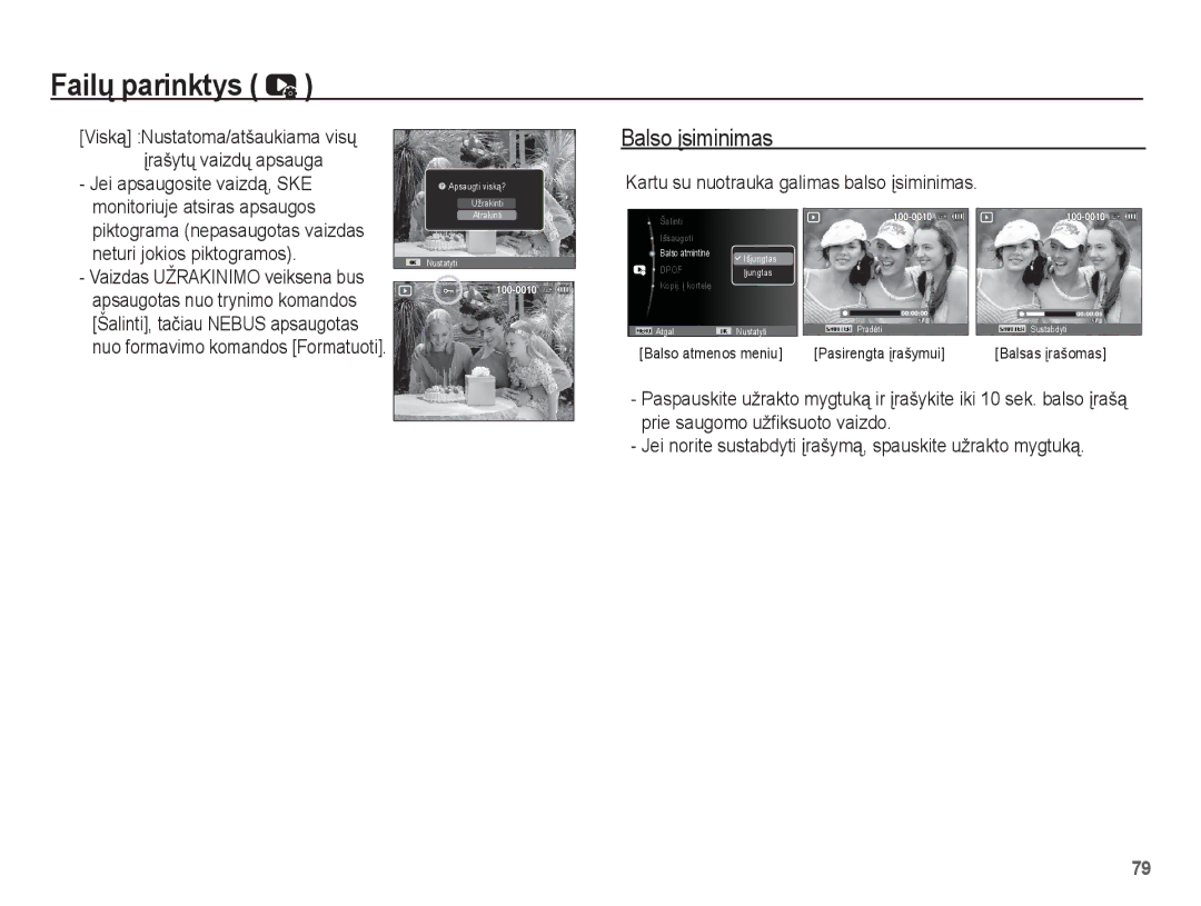 Samsung EC-PL80ZZBPSRU, EC-PL80ZZBPBRU manual Balso Ƴsiminimas, Neturi jokios piktogramos 