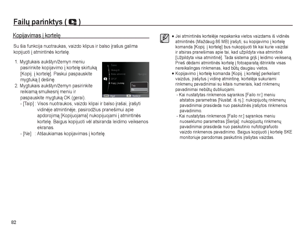 Samsung EC-PL80ZZBPBRU Kopijavimas Ƴ kortelĊ, Ne Atšaukiamas kopijavimas Ƴ kortelĊ, Kopij. Ƴ kortelĊ. Paskui paspauskite 