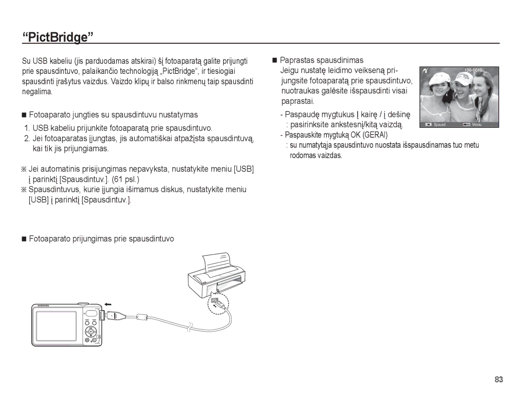 Samsung EC-PL80ZZBPSRU, EC-PL80ZZBPBRU manual PictBridge 