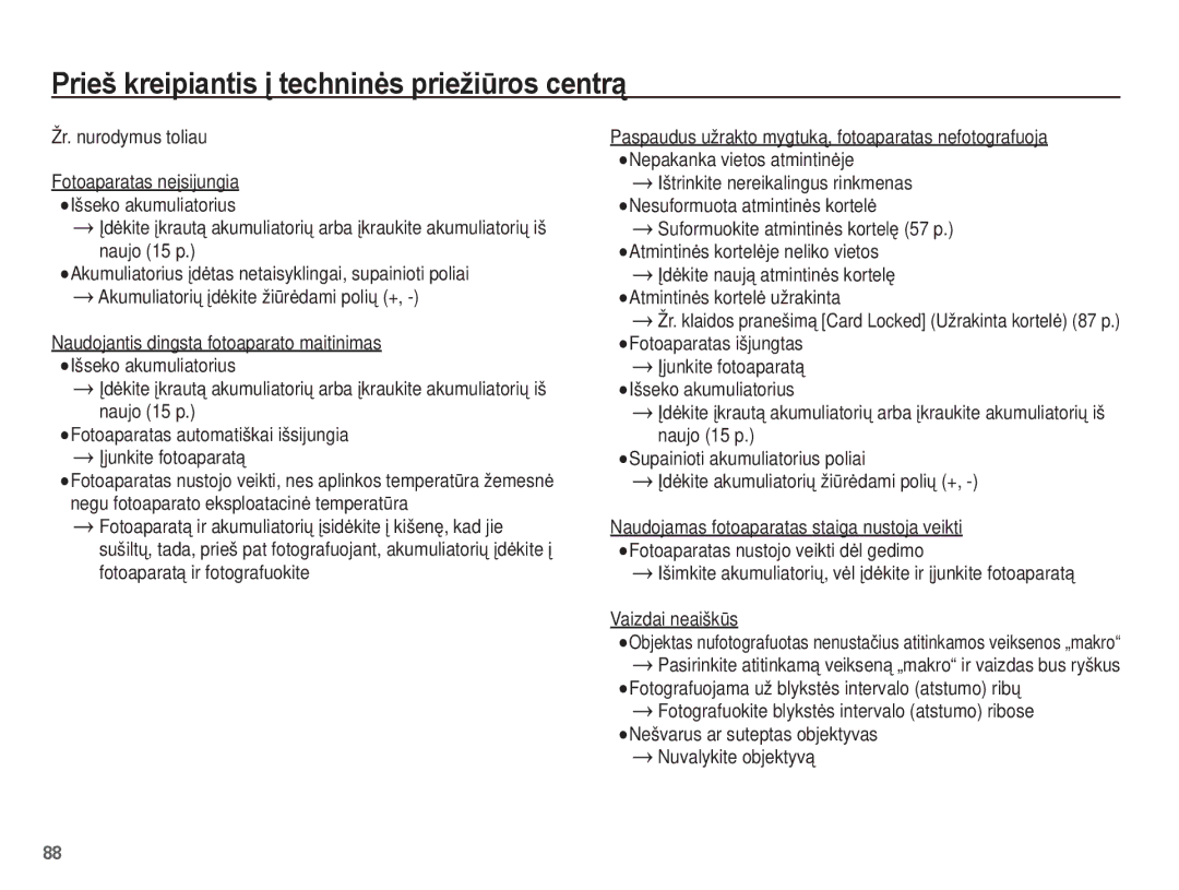 Samsung EC-PL80ZZBPBRU, EC-PL80ZZBPSRU manual Prieš kreipiantis Ƴ techninơs priežiǌros centrą 