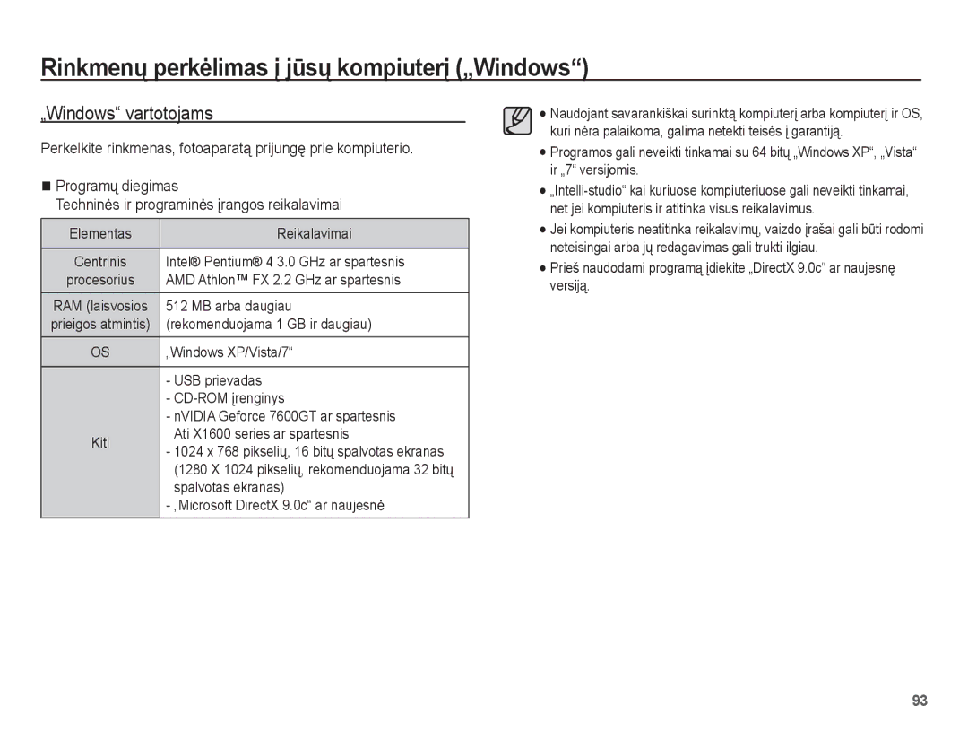 Samsung EC-PL80ZZBPSRU, EC-PL80ZZBPBRU manual Rinkmenǐ perkơlimas Ƴ jǌsǐ kompiuterƳ „Windows, „Windows vartotojams 