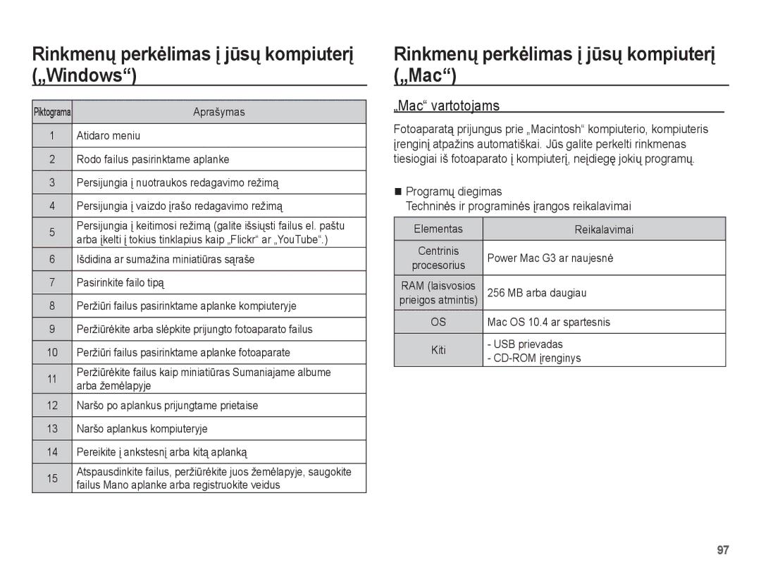 Samsung EC-PL80ZZBPSRU manual Rinkmenǐ perkơlimas Ƴ jǌsǐ kompiuterƳ „Mac, „Mac vartotojams, Power Mac G3 ar naujesnơ 