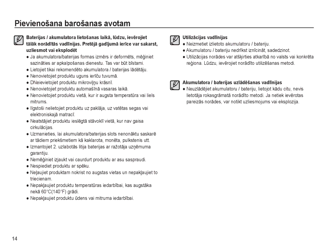 Samsung EC-PL80ZZBPBRU, EC-PL80ZZBPSRU manual UtilizƗcijas vadlƯnijas 