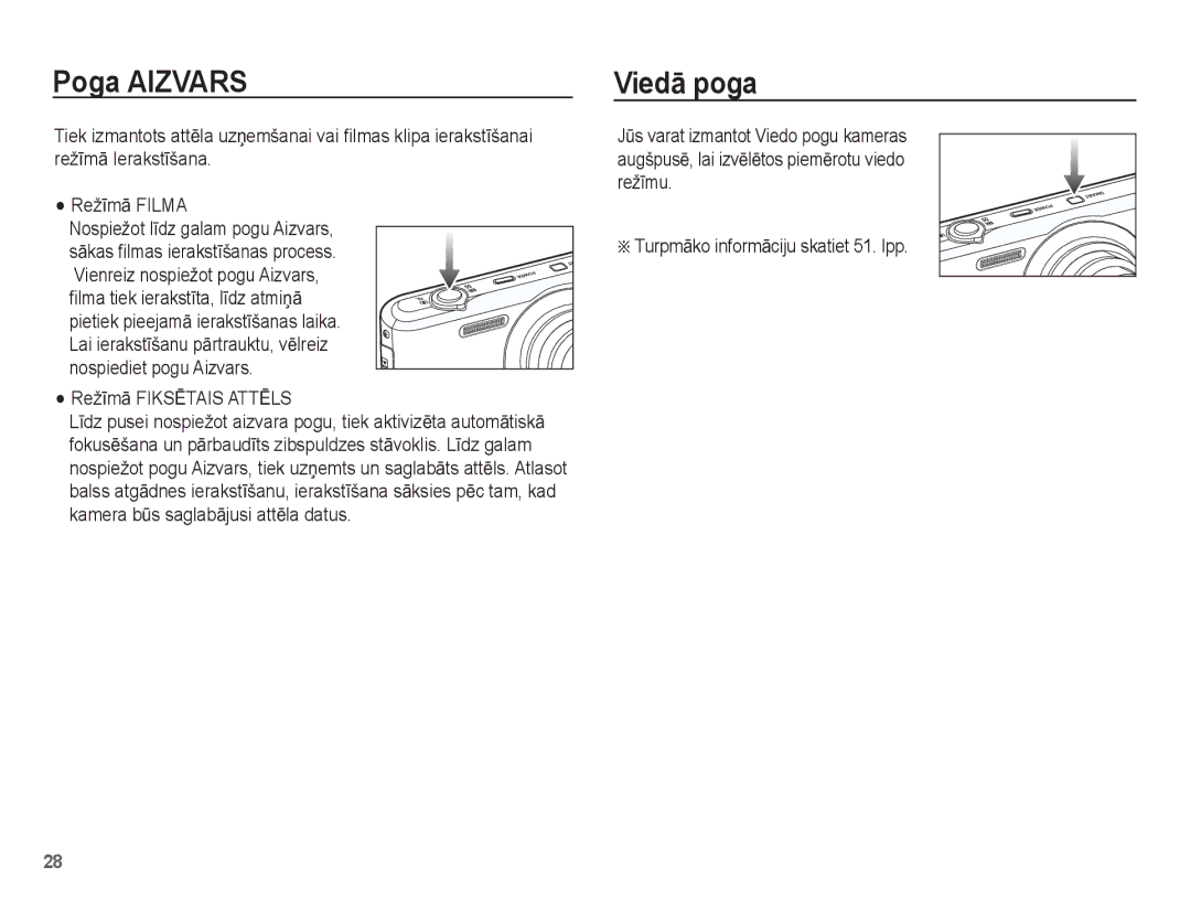 Samsung EC-PL80ZZBPBRU, EC-PL80ZZBPSRU manual Poga Aizvars, ViedƗ poga, Nospiediet pogu Aizvars RežƯmƗ Fiksɯtais Attɯls 