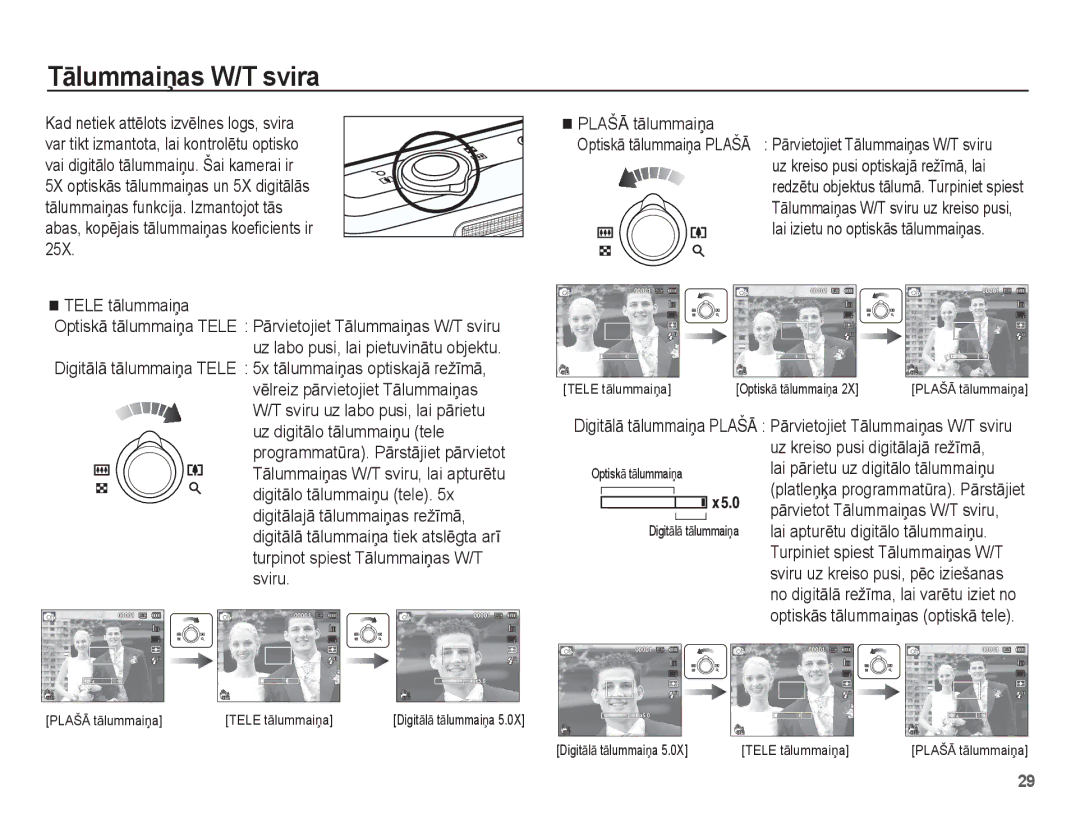 Samsung EC-PL80ZZBPSRU manual TƗlummaiƼas W/T svira, Uz kreiso pusi digitƗlajƗ režƯmƗ, Lai pƗrietu uz digitƗlo tƗlummaiƼu 