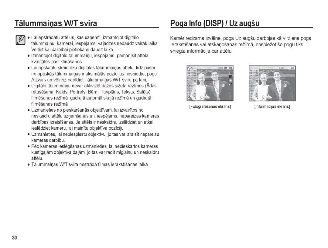 Samsung EC-PL80ZZBPBRU, EC-PL80ZZBPSRU manual Poga Info Disp / Uz augšu 