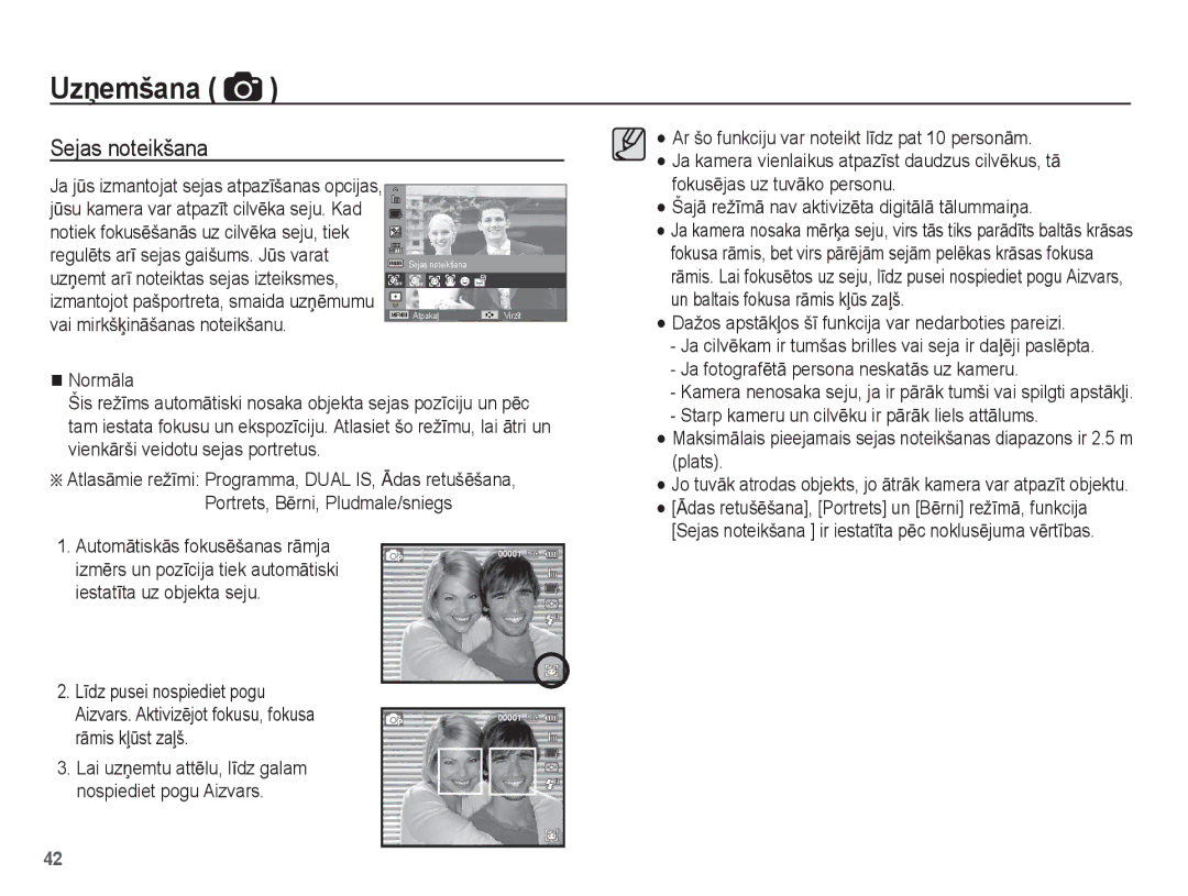 Samsung EC-PL80ZZBPBRU, EC-PL80ZZBPSRU manual Sejas noteikšana, AutomƗtiskƗs fokusƝšanas rƗmja 