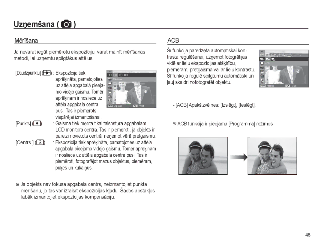 Samsung EC-PL80ZZBPSRU, EC-PL80ZZBPBRU manual MƝrƯšana, EkspozƯcija tiek, Punkts, PuƷes un kukaiƼus 