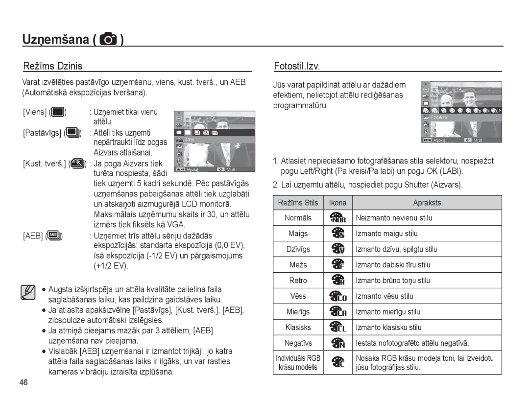 Samsung EC-PL80ZZBPBRU, EC-PL80ZZBPSRU manual RežƯms Dzinis, Fotostil.Izv 