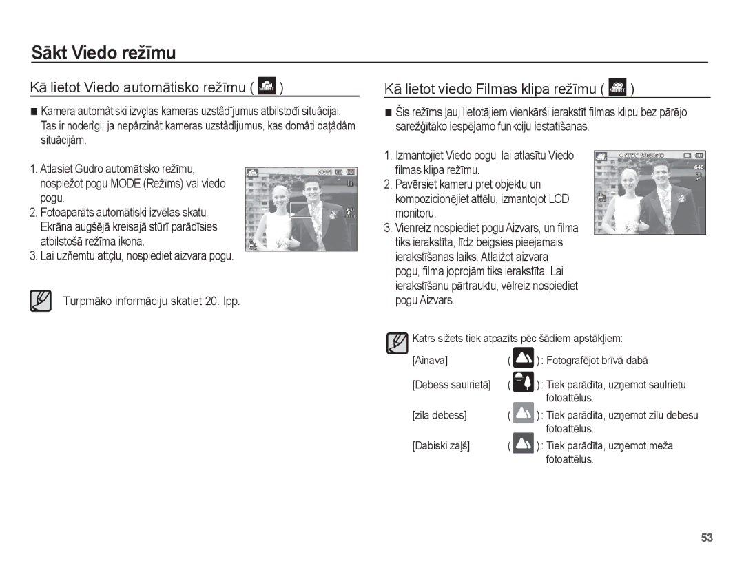 Samsung EC-PL80ZZBPSRU, EC-PL80ZZBPBRU manual KƗ lietot viedo Filmas klipa režƯmu, Zila debess 