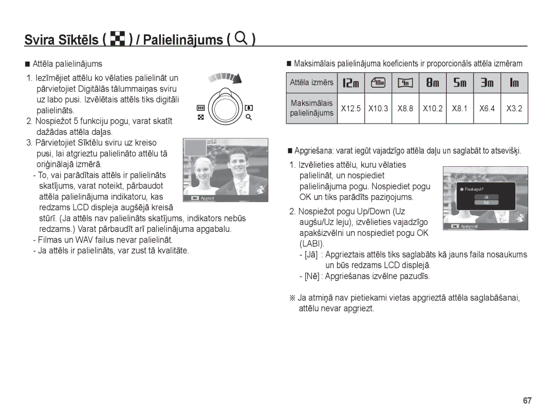 Samsung EC-PL80ZZBPSRU AttƝla palielinƗjums, PalielinƗjuma pogu. Nospiediet pogu, AttƝla palielinƗjuma indikatoru, kas 