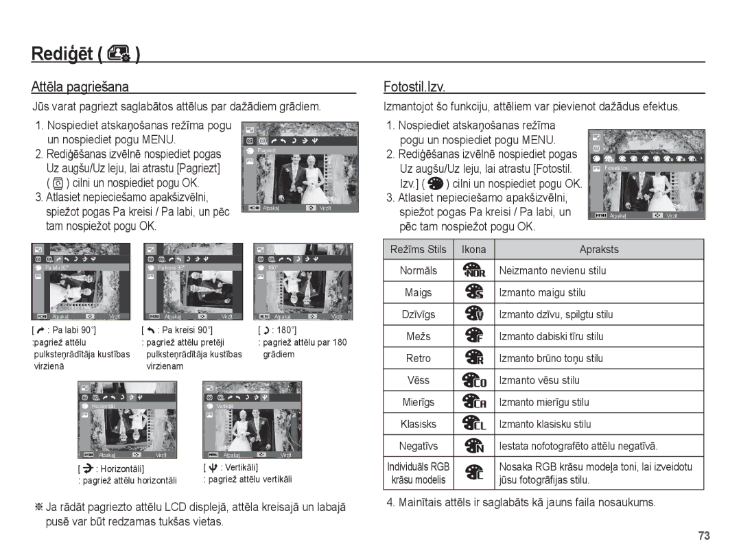 Samsung EC-PL80ZZBPSRU, EC-PL80ZZBPBRU manual AttƝla pagriešana, Jǌs varat pagriezt saglabƗtos attƝlus par dažƗdiem grƗdiem 