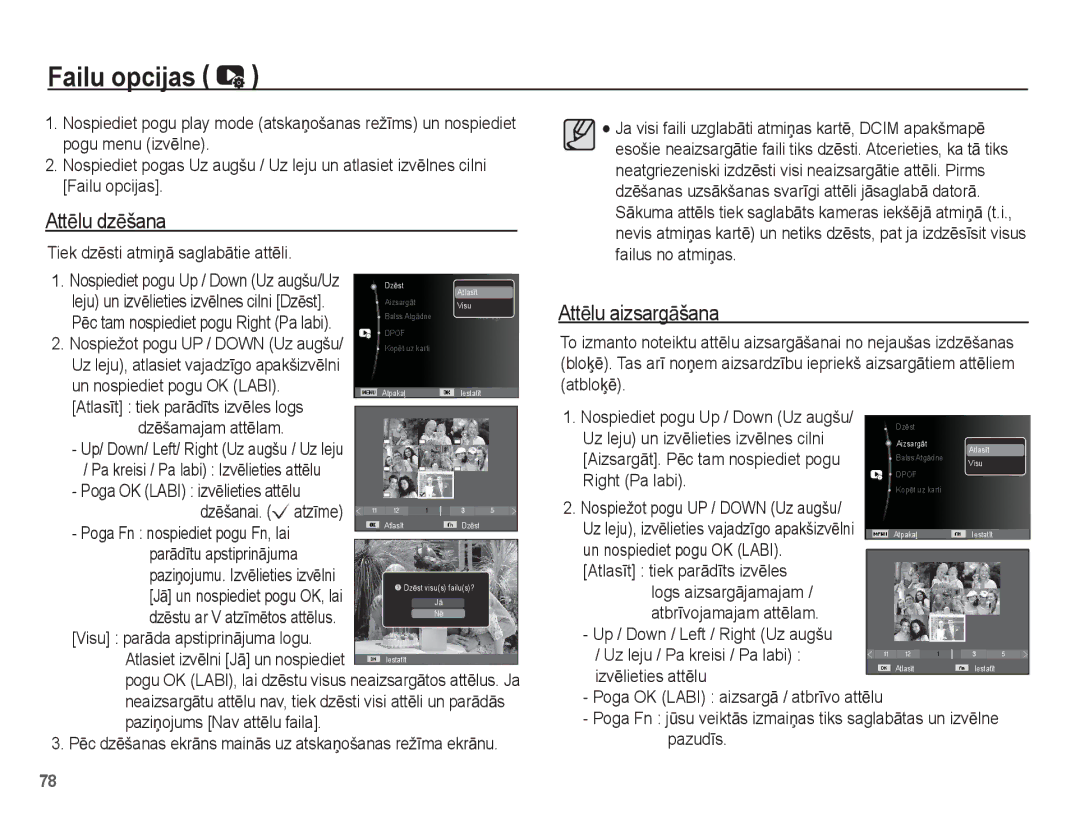 Samsung EC-PL80ZZBPBRU manual Failu opcijas, AttƝlu dzƝšana, AttƝlu aizsargƗšana, AtlasƯt tiek parƗdƯts izvƝles logs 