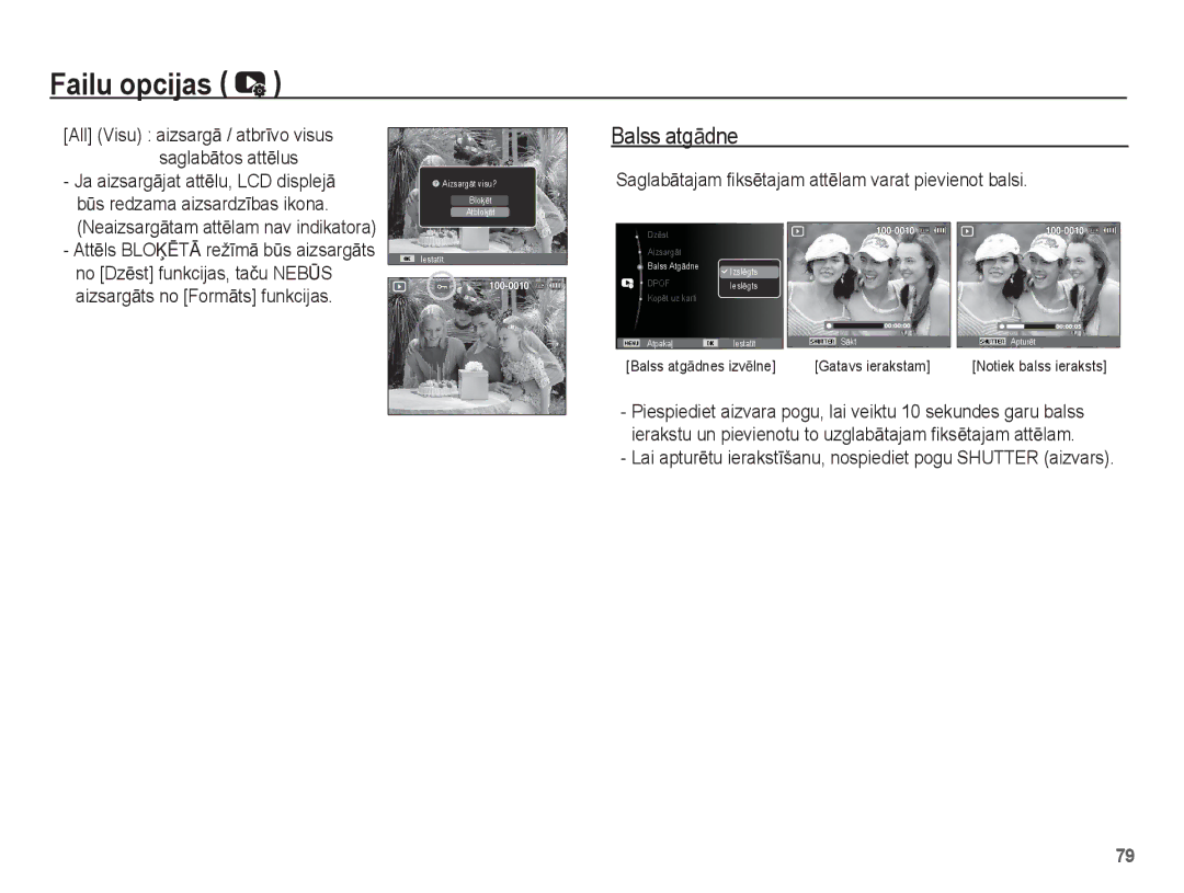 Samsung EC-PL80ZZBPSRU manual Ja aizsargƗjat attƝlu, LCD displejƗ, SaglabƗtajam fiksƝtajam attƝlam varat pievienot balsi 