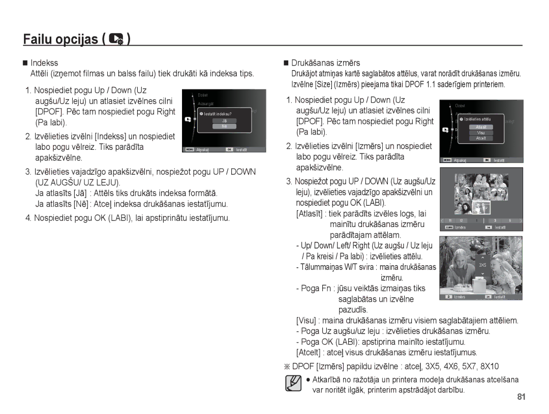 Samsung EC-PL80ZZBPSRU manual Nospiediet pogu Up / Down Uz, Pa labi, Labo pogu vƝlreiz. Tiks parƗdƯta, ApakšizvƝlne, IzmƝru 