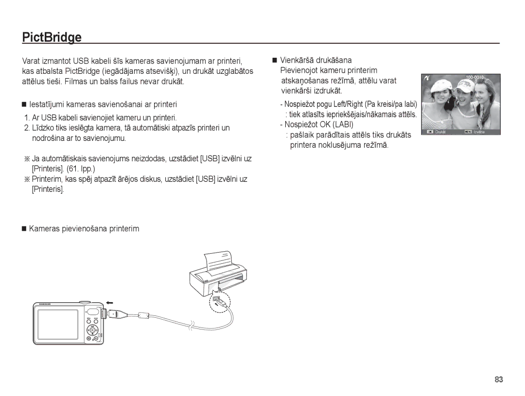 Samsung EC-PL80ZZBPSRU, EC-PL80ZZBPBRU manual PictBridge, Nospiežot OK Labi 