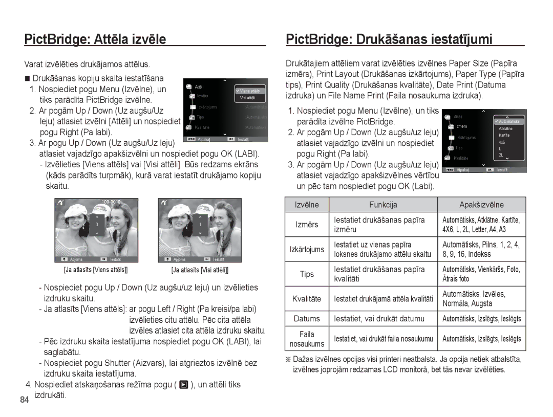 Samsung EC-PL80ZZBPBRU, EC-PL80ZZBPSRU manual PictBridge AttƝla izvƝle, PictBridge DrukƗšanas iestatƯjumi 