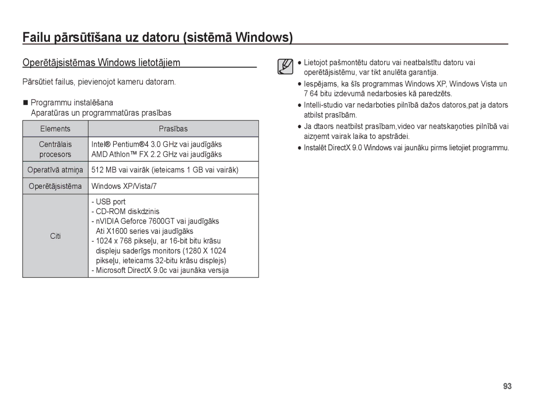 Samsung EC-PL80ZZBPSRU, EC-PL80ZZBPBRU Failu pƗrsǌtƯšana uz datoru sistƝmƗ Windows, OperƝtƗjsistƝmas Windows lietotƗjiem 